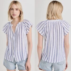 RAILS Alena Summer Lagenlook Lien blend Buttondown Blouse Top in Villa Stripe